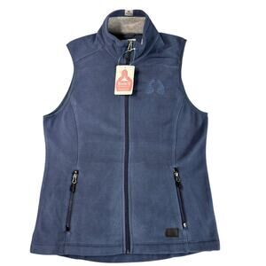 Roots 73 Blue Fleece Zip Vest Womens Medium Embroidered Pockets Outdoors Hiking